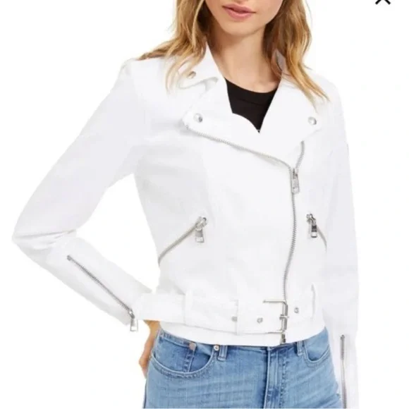 Calvin Klein Jeans Cropped White Moto Jacket, size M - Picture 1 of 13